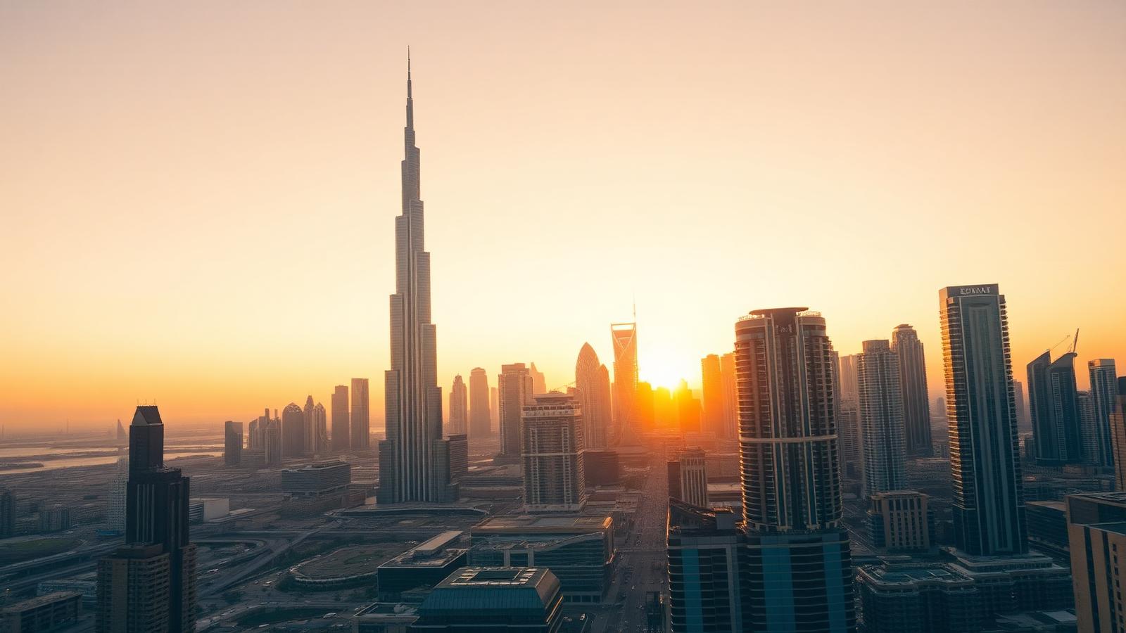 Dubai skyline at golden hour featuring Burj Khalifa and DIFC towers — MAST UAE GRC and cybersecurity consulting.