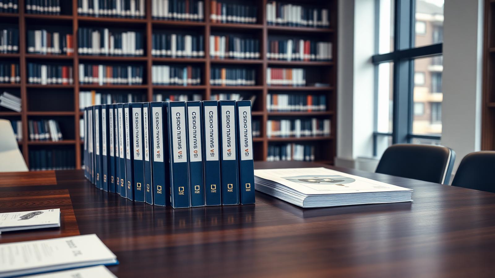 Rows of compliance binders representing ISO, SOC, PCI, GDPR and regional regulatory frameworks covered by MAST.