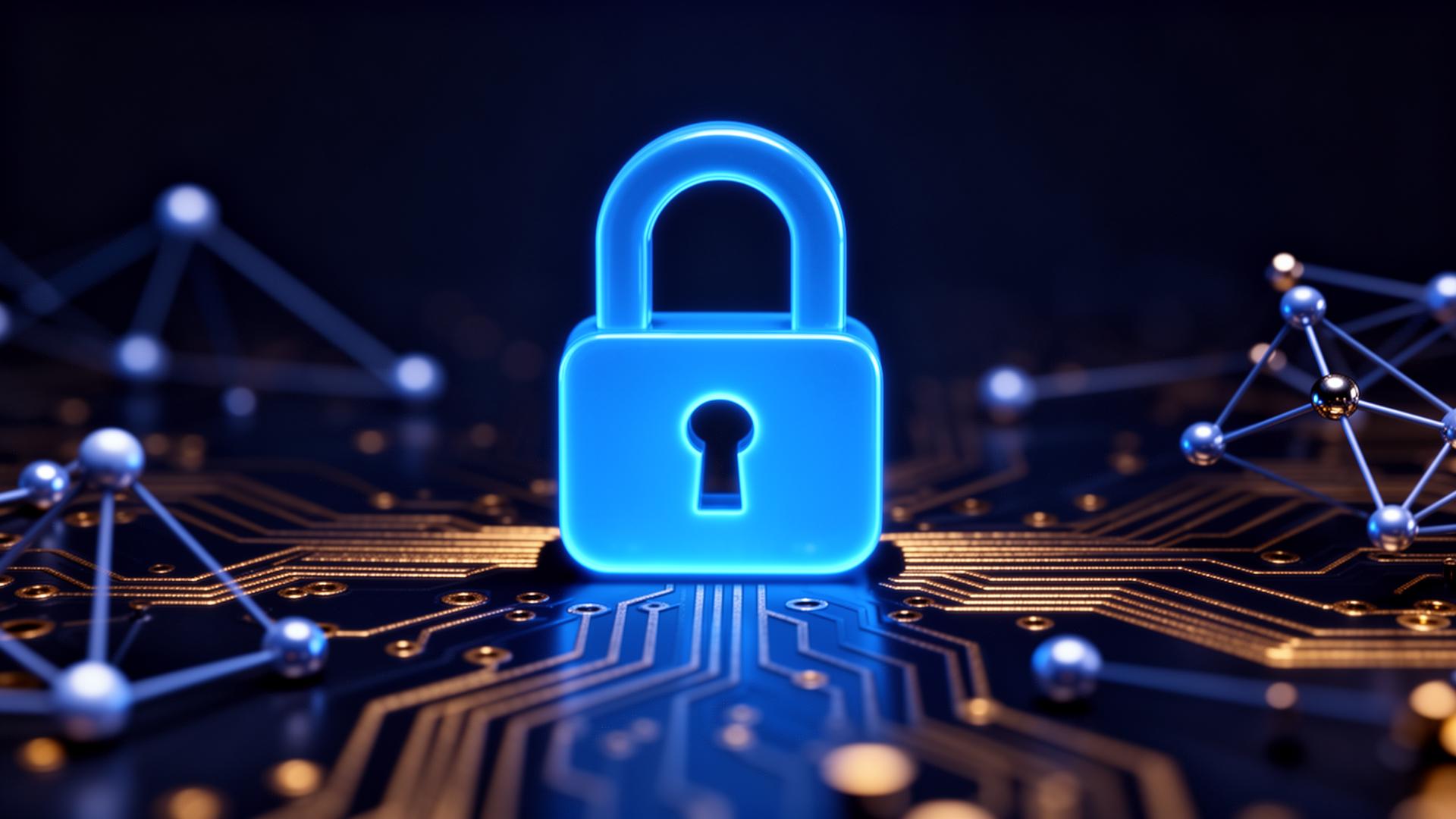 Digital Forensics & Incident Response (DFIR) — glowing padlock over an enterprise network circuit board, MAST Consulting Group