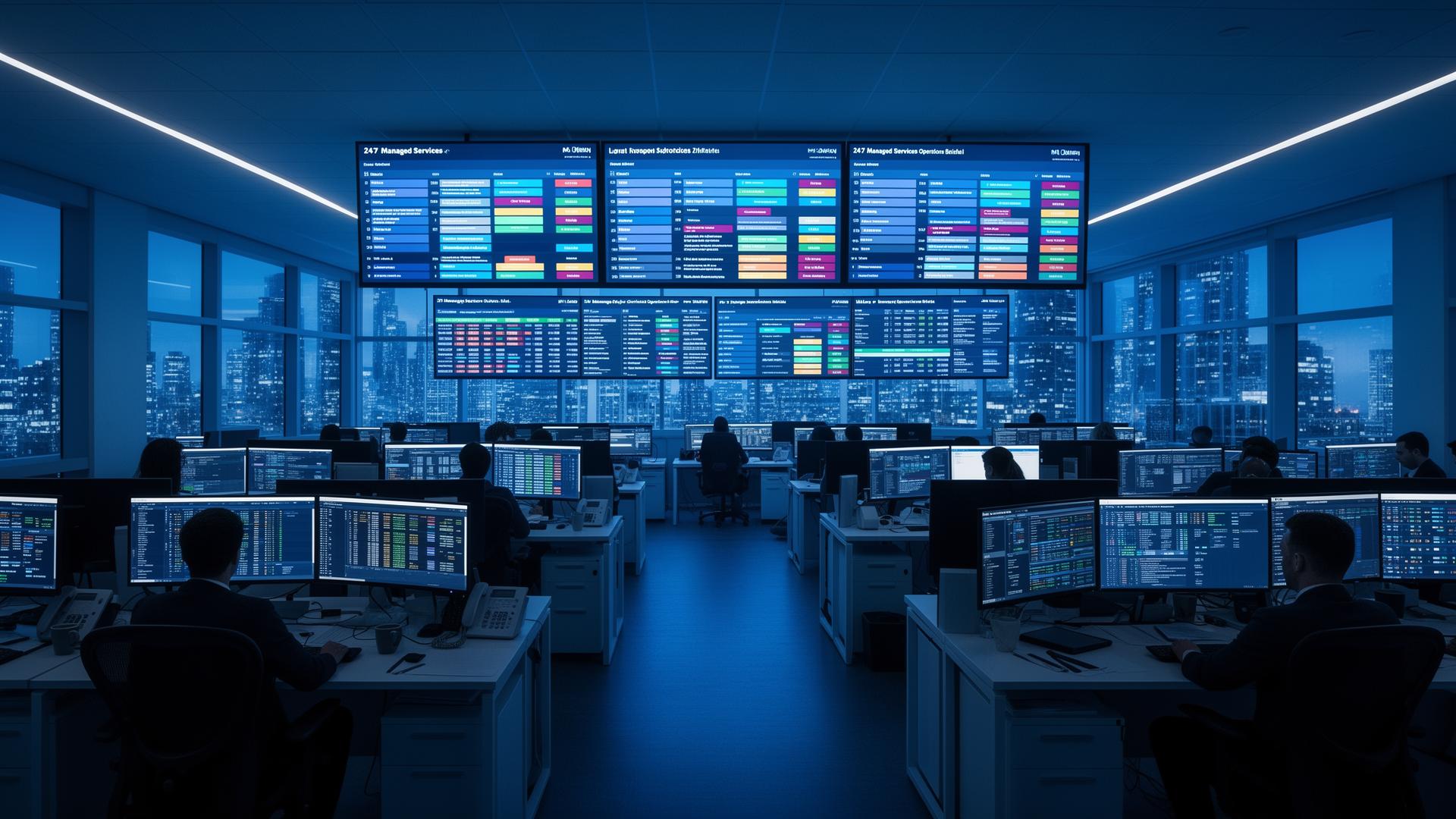 Virtual CISO (vCISO) — 24×7 managed services operations bridge with analyst wallboards, MAST Consulting Group